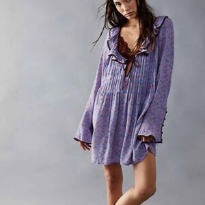 Free People Blue and Pink Floral Dress